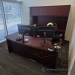 Mahogany Bow Front Desk w/ Dual Pedestals & Credenza w/ Overhead
